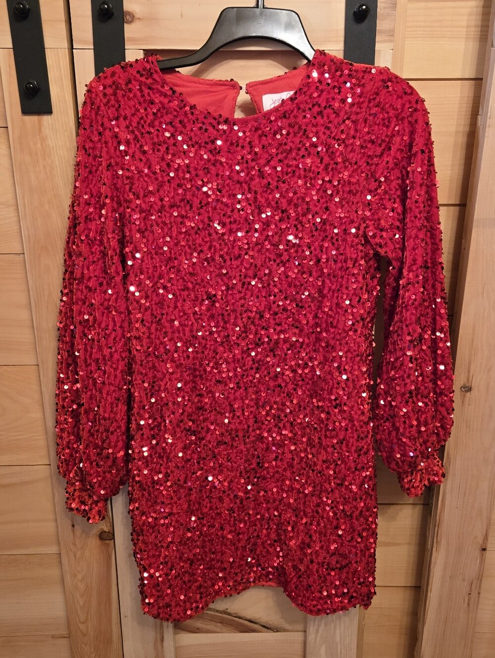 Red Sequin Long Sleeve Party Dress Long Shirt Tunic Woth Velvet